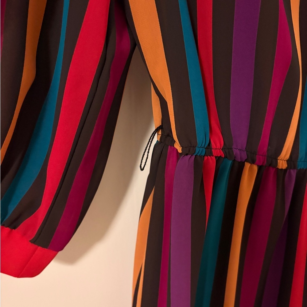 Long Sleeve Multi-Stripe Maxi Dress - Red Trim - Picture 4 of 5